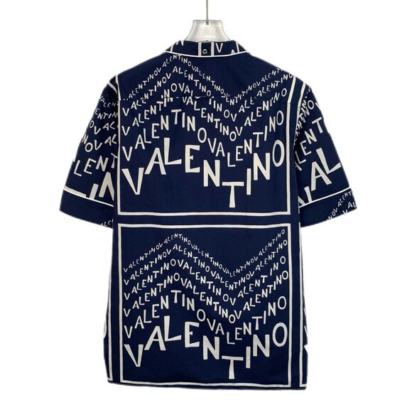 Valentino Navy & White Logo Print Cotton Shirt Size 15.5 - Picture 2 of 8